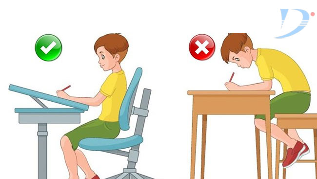 Tư thế ngồi bàn học an toàn phòng ngừa cận thị đau cột sống